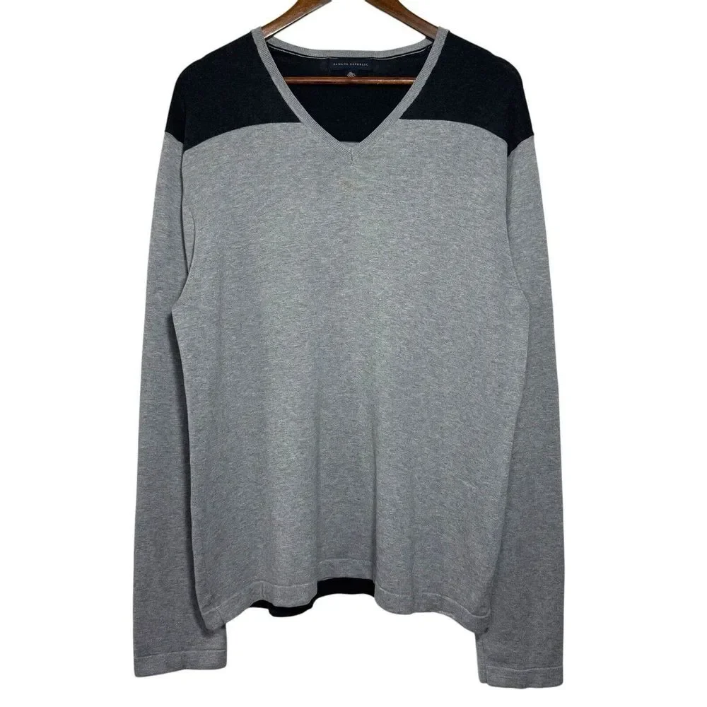 Banana Republic XL Silk Knit Sweater Color Block Y2K 08' V Neck Pullover Stretch